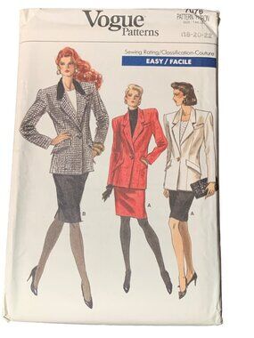 Vogue Patterns 7076 Ladies Jacket Skirt Sewing Pattern Size 18-20-22 Uncut